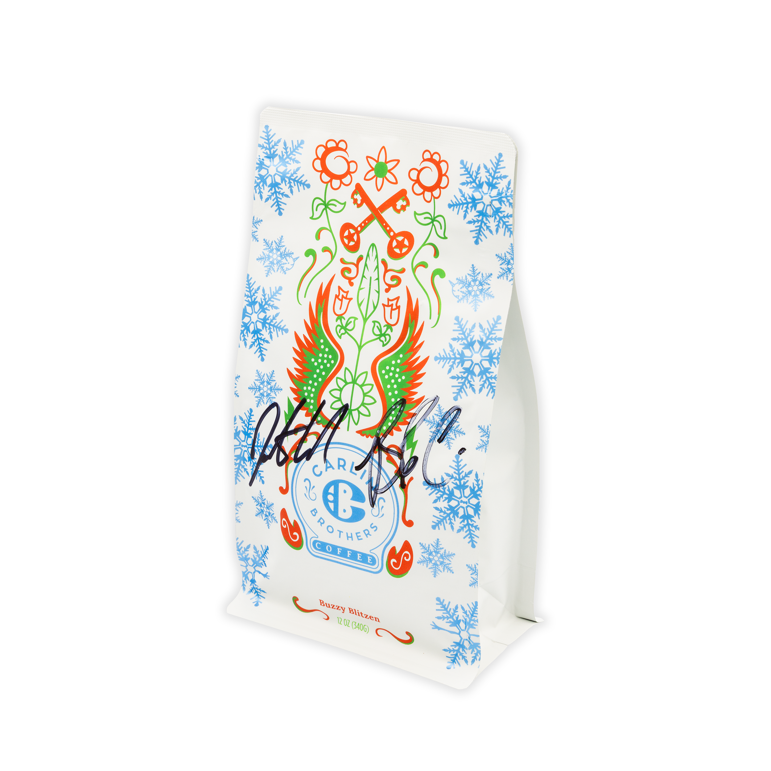 Colorful product packaging with floral designs and a logo on a white background