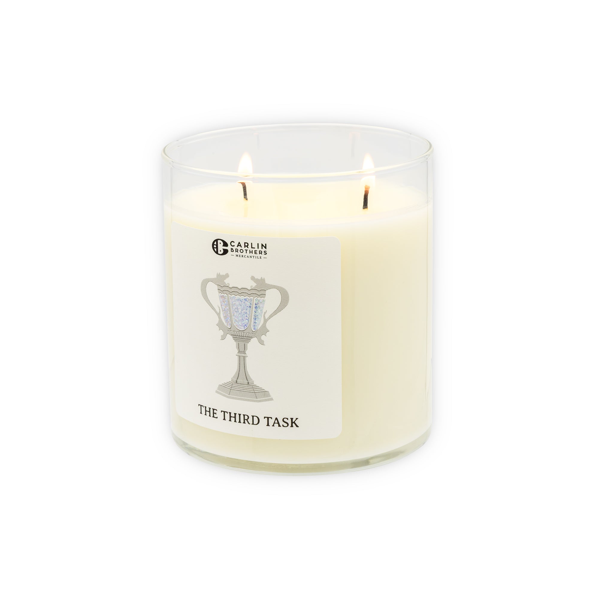 Candle with a label on a white background