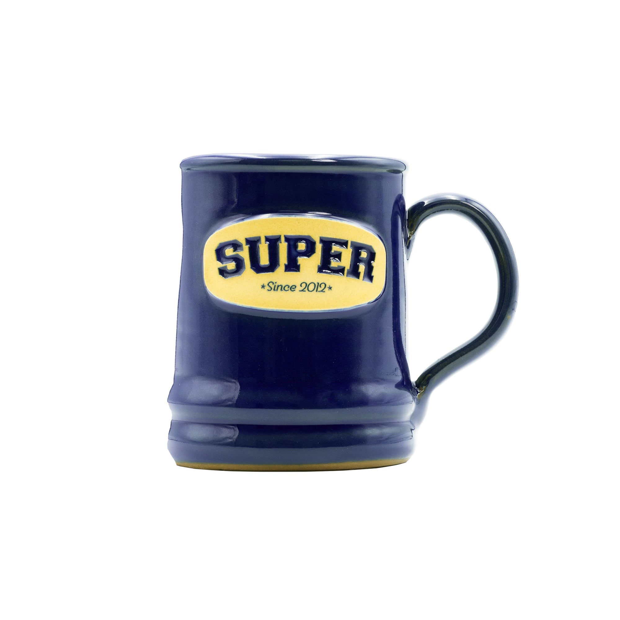 blue deneen mug with super *since 2012* emblem