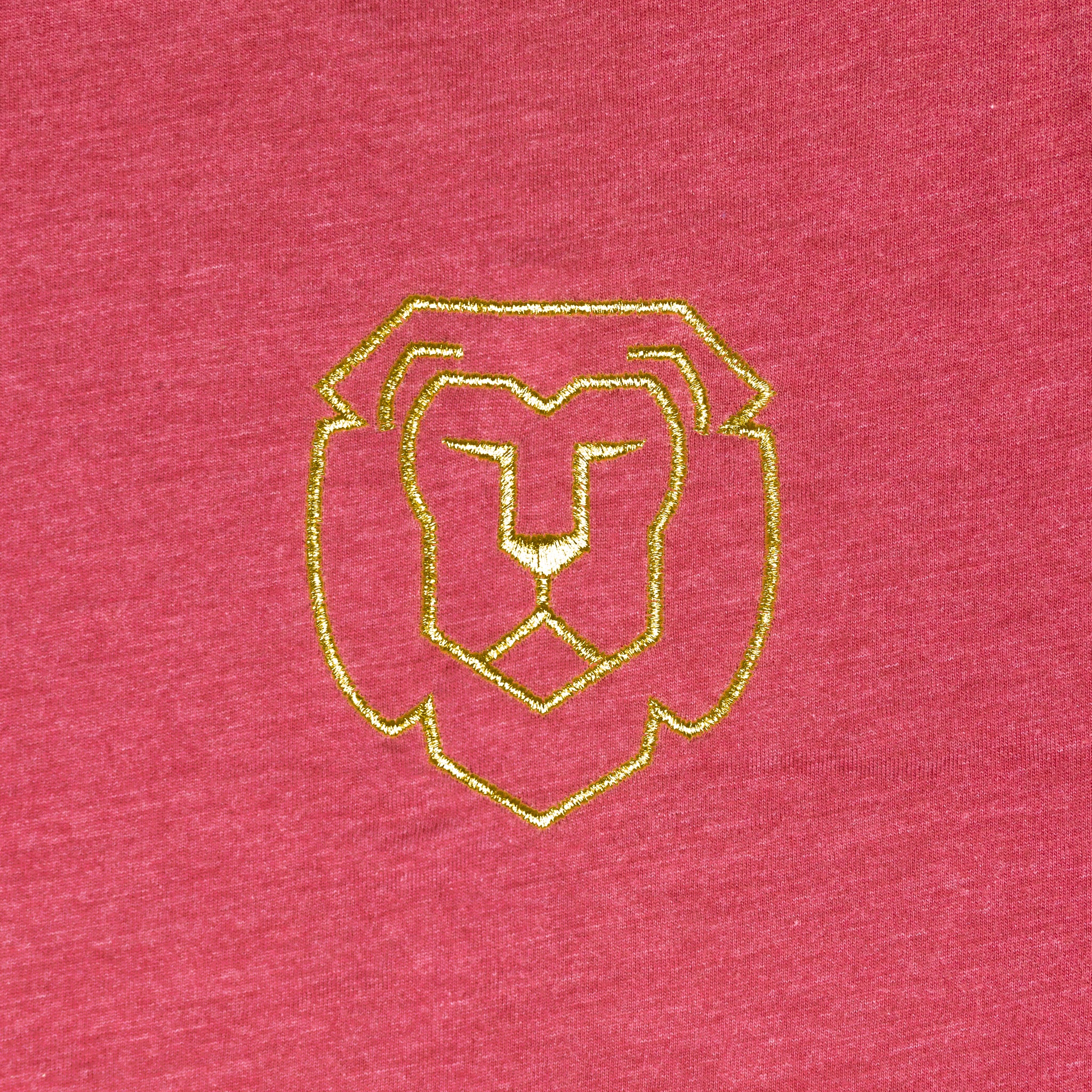 Super Carlin Brothers Red Embroidered Lion Shirt Close Up