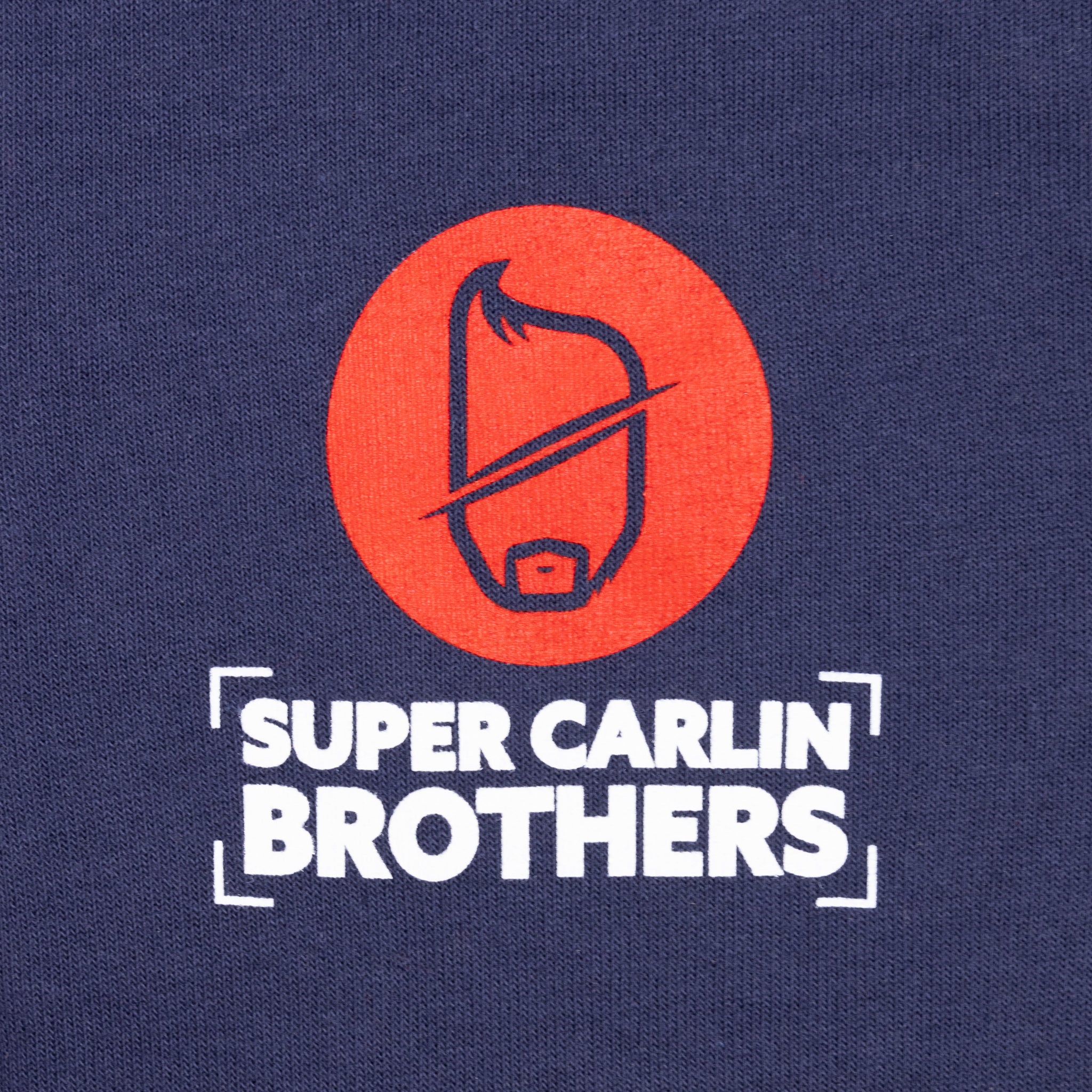Super Carlin Brothers Navy Zip Up Hoodie Close Up Red Logo