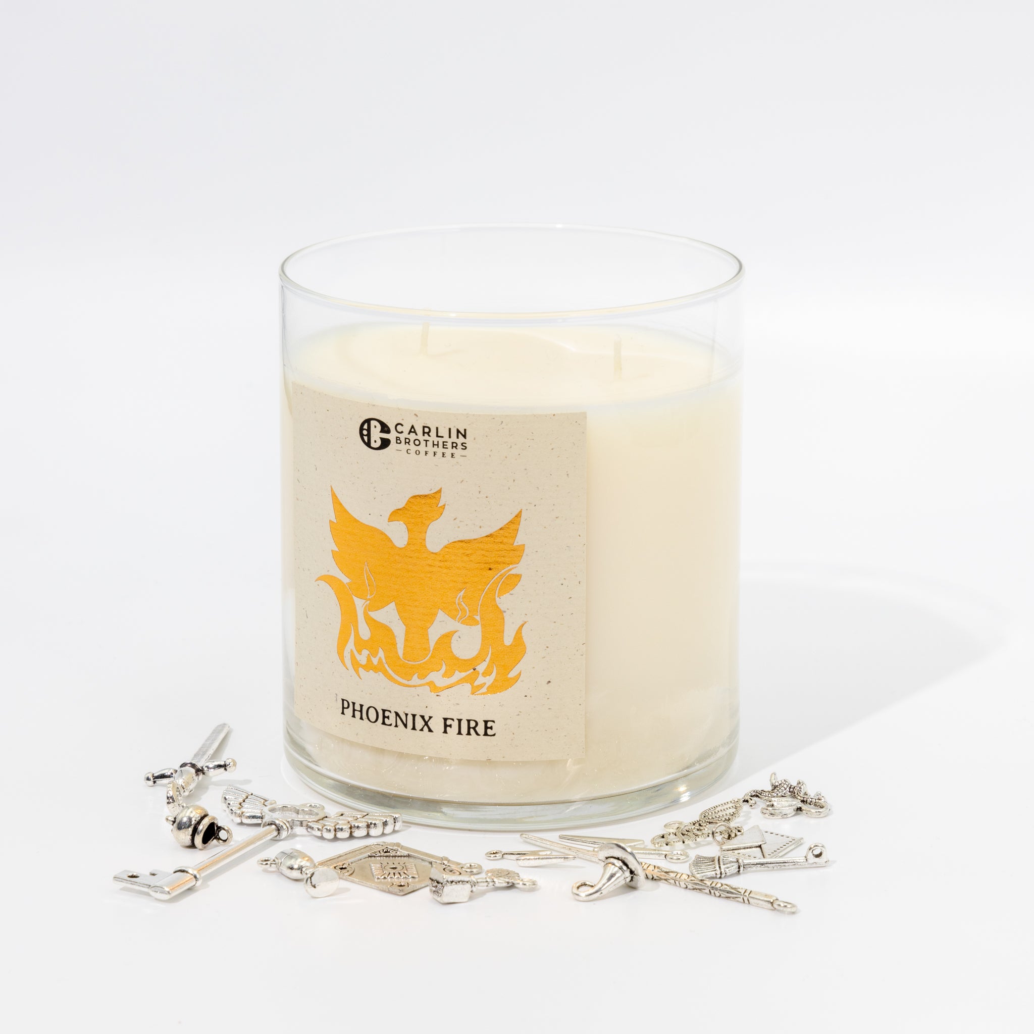 Carlin Brothers Mercantile Phoenix Fire 17 oz Candle with charms